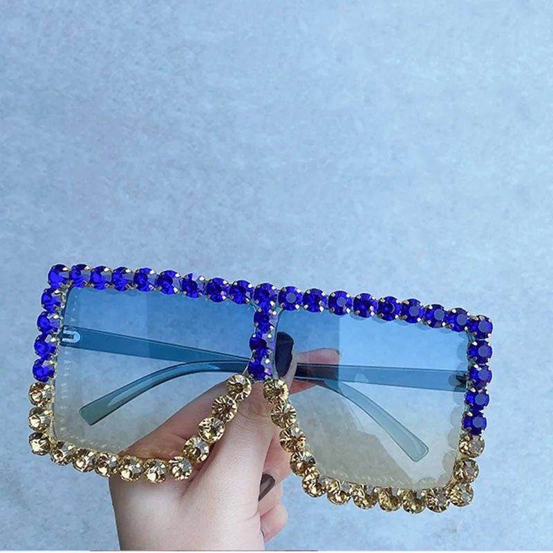 ladies sunglasses full tones -Women's Rimless Luxury Diamond Bling Crystal UV400 Hipster Sunglasses