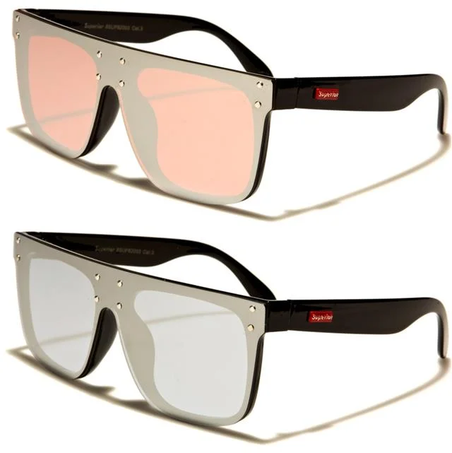 ladies sunglasses dim tint -Ibiza Flat Top Large Flat Lens Shield Sunglasses for Men and Women