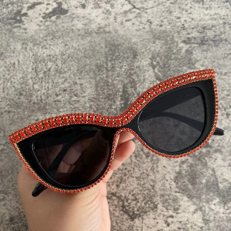 ladies sunglasses neat glow -Women's Luxury Diamond Bling Shades Oculos Cat Eye Sunglasses