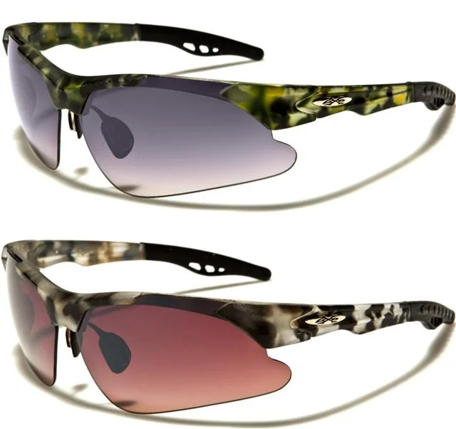 ladies sunglasses wild glow -X-Loop Semi-Rimless Camo Sports Wrap Around sunglasses