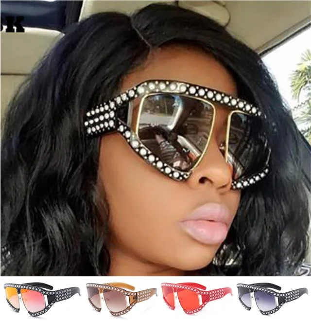 ladies sunglasses tiny face -Designer Oversized Pearl Wrap Sunglasses for Women