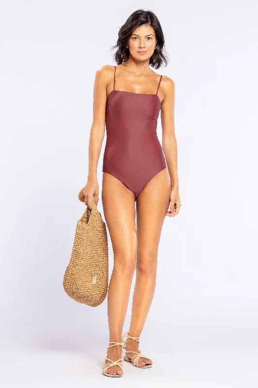 ladies one-piece swimsuit corded overlay -Essential Bandeau One Piece