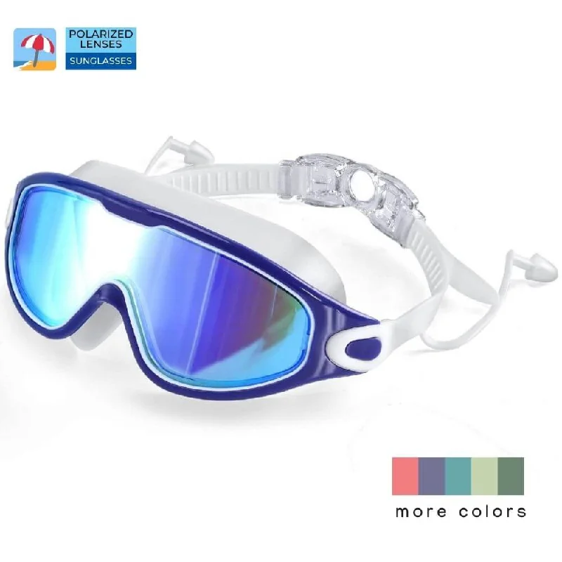 ladies sunglasses ribbed frame -Swim Goggles with Ear Plugs UV Protection No Leaking Anti Fog Lens Swimming Glasses