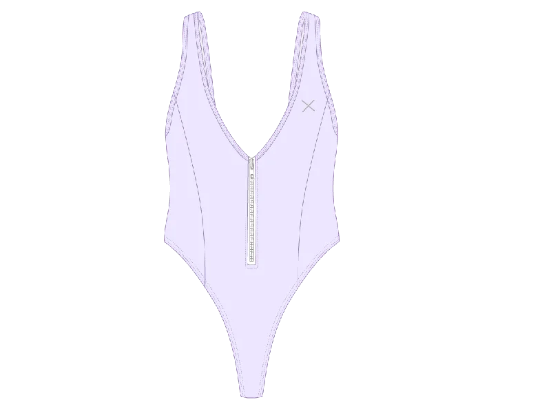 ladies one-piece swimsuit switch style -Lavender Zipper One-Piece