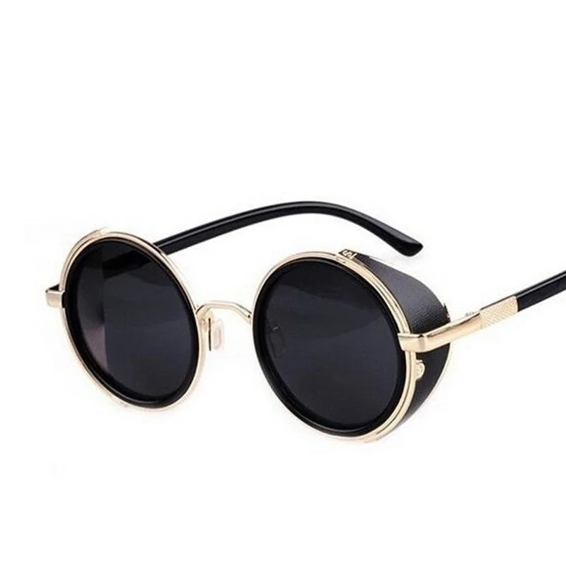 ladies sunglasses slack glow -Steampunk Round Fashion Metal Designer Coated Women Sunglasses