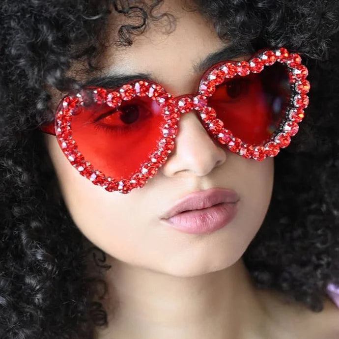 ladies sunglasses lemon zest -Women's Rimless Heart Shape Rhinestone Diamond Eyewear Sunglasses