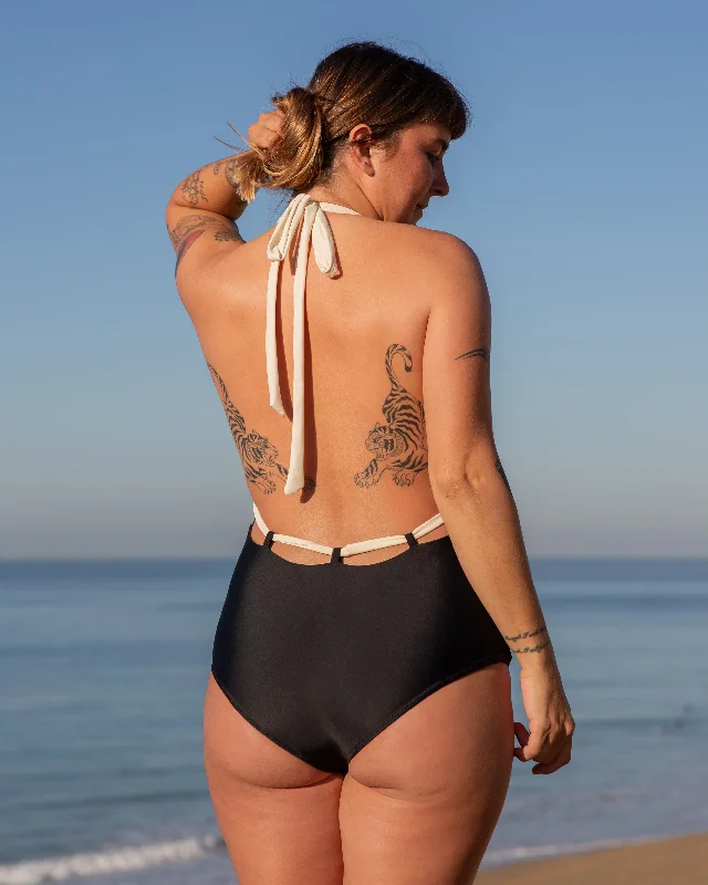 ladies one-piece swimsuit sleek fit -Camryn Reversible One Piece - Black / Walnut