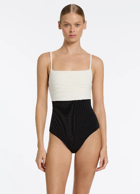 ladies one-piece swimsuit soft bunch -Versa Rib Minimal Tank One Piece - Black/Cream