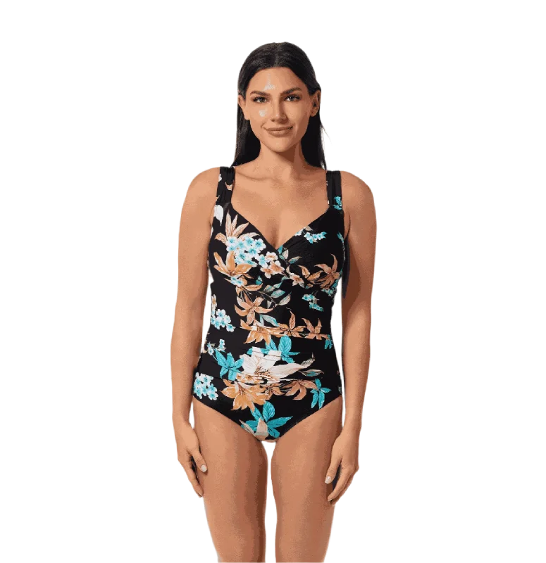 ladies one-piece swimsuit splash party -Jantzen Surplice Mio One Piece Swimsuit - Garden Party