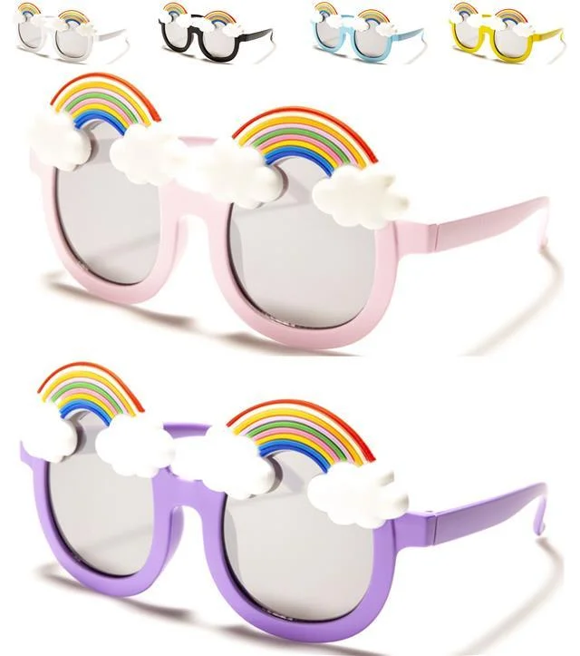 ladies sunglasses crisp bend -Cute Girl's Round Rainbow & Cloud Kids sunglasses