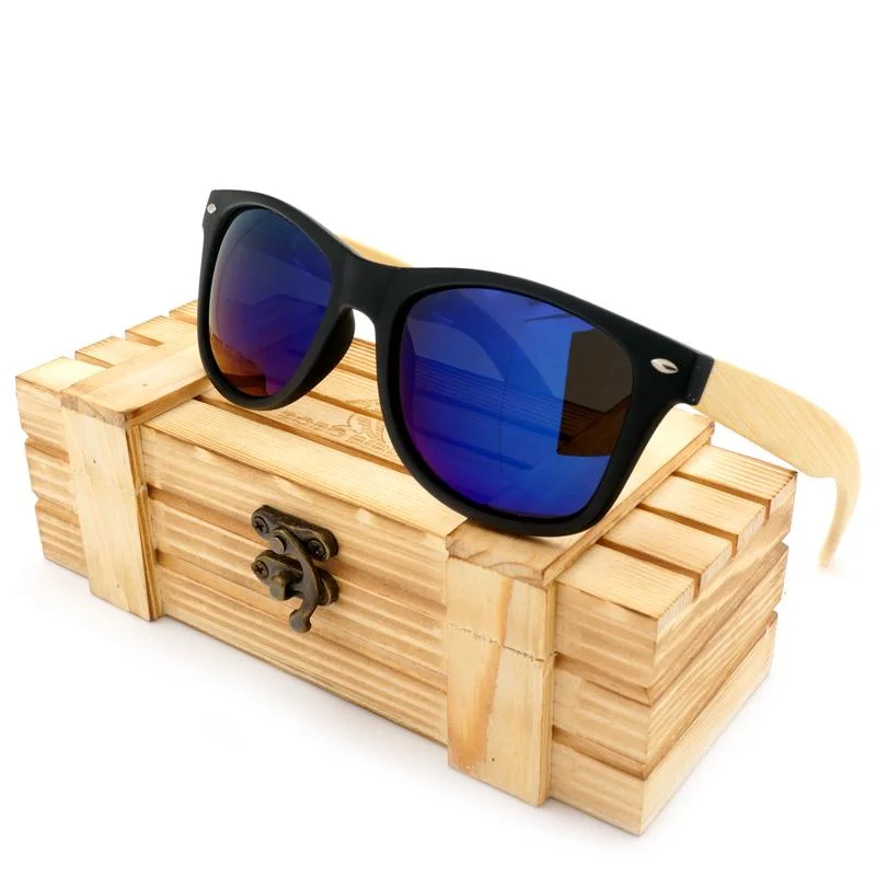 ladies sunglasses cozy glow -Unisex Bamboo Legs Polarized Lens Sun Glasses with Wood Gift Boxes