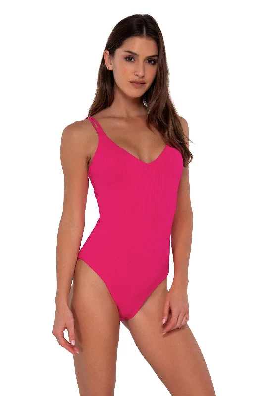 ladies one-piece swimsuit pool laps -Sunsets Veronica One Piece Swimsuit - Begonia Sandbar Rib