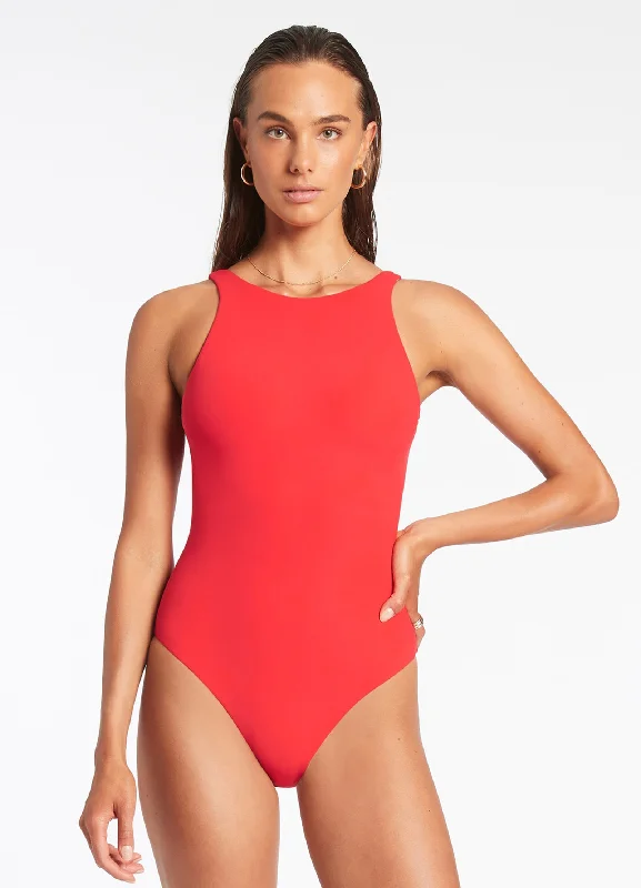 ladies one-piece swimsuit soft fade -High Neck One Piece - Cherry