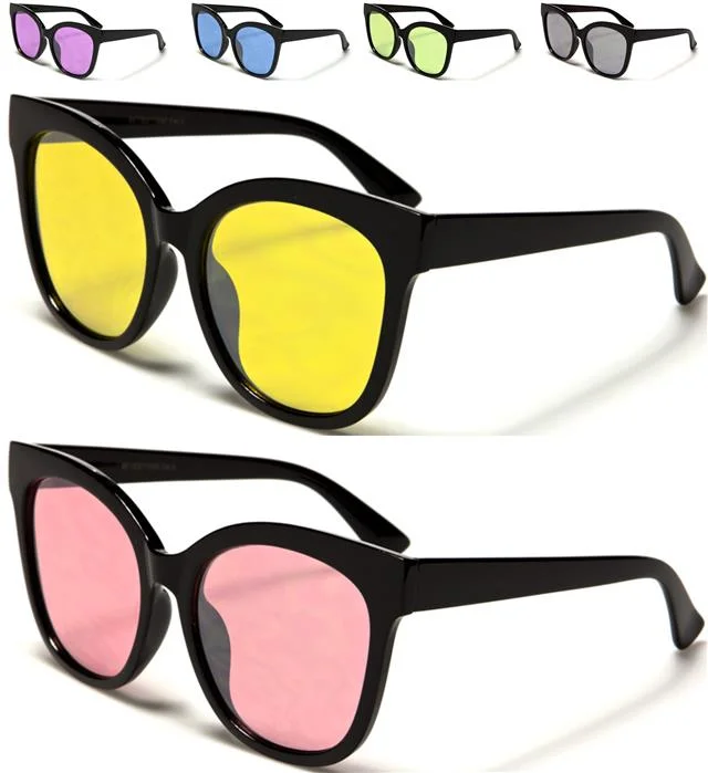 ladies sunglasses splash proof -Coloured Clear Lens Geek Large Cat Eye Sunglasses for women