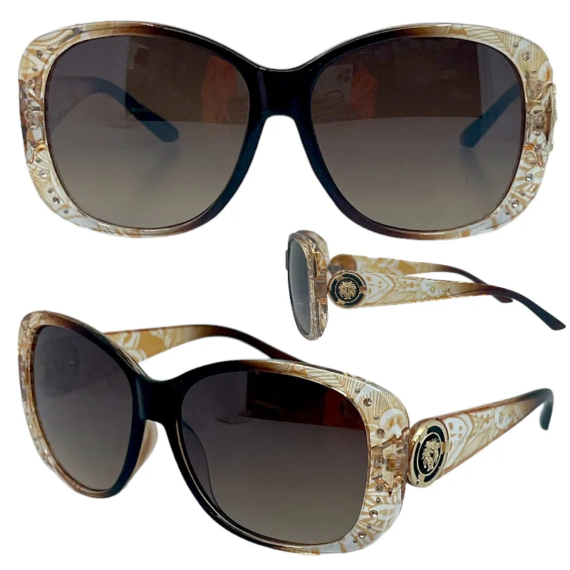 ladies sunglasses vintage wayfarer -Designer Black Brown Rhinestone Sunglasses for women