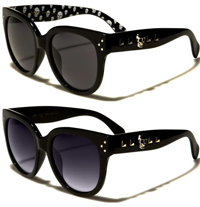 ladies sunglasses ribbed frame -Gothic Skull Logo Emo Cat Eye Sunglasses for Women