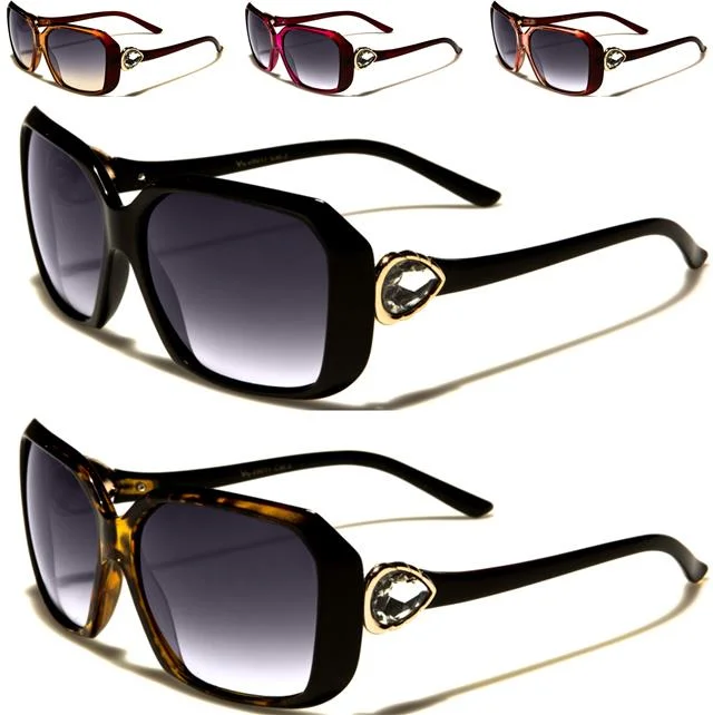 ladies sunglasses vented sides -Womens VG Shield Sunglasses With teardrop diamante temple