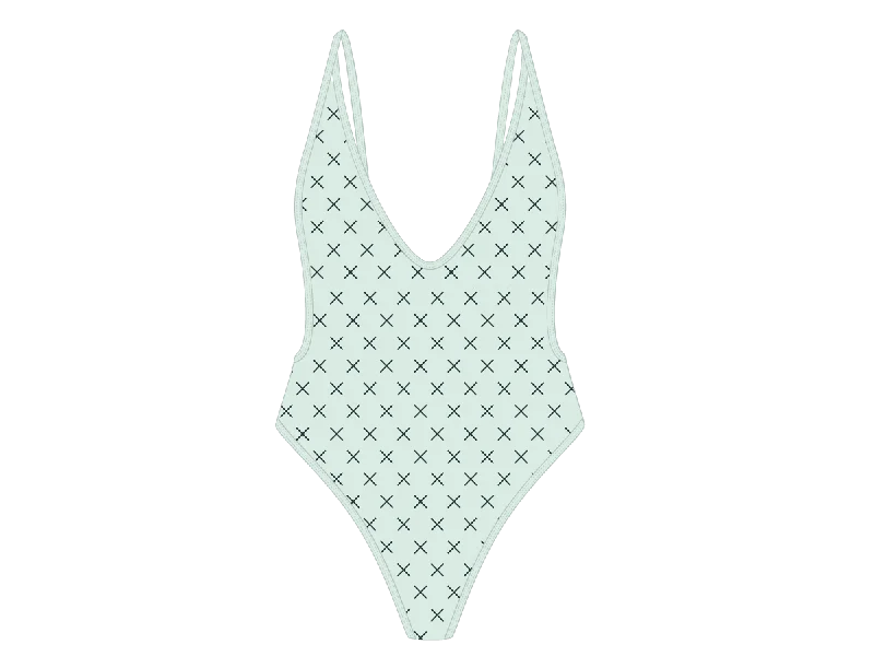 ladies one-piece swimsuit fish print -Green Logo Print Retro One-Piece