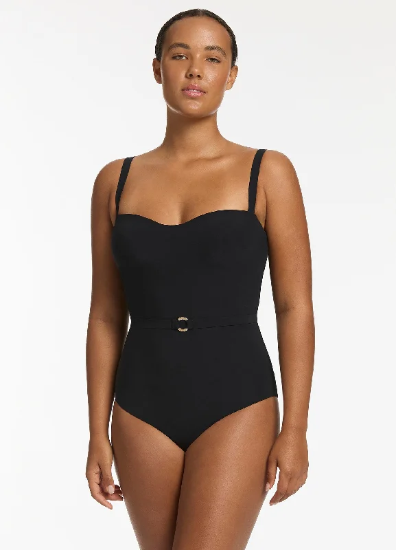 ladies one-piece swimsuit scalloped trim -Jetset Infinity Tank One Piece - Black