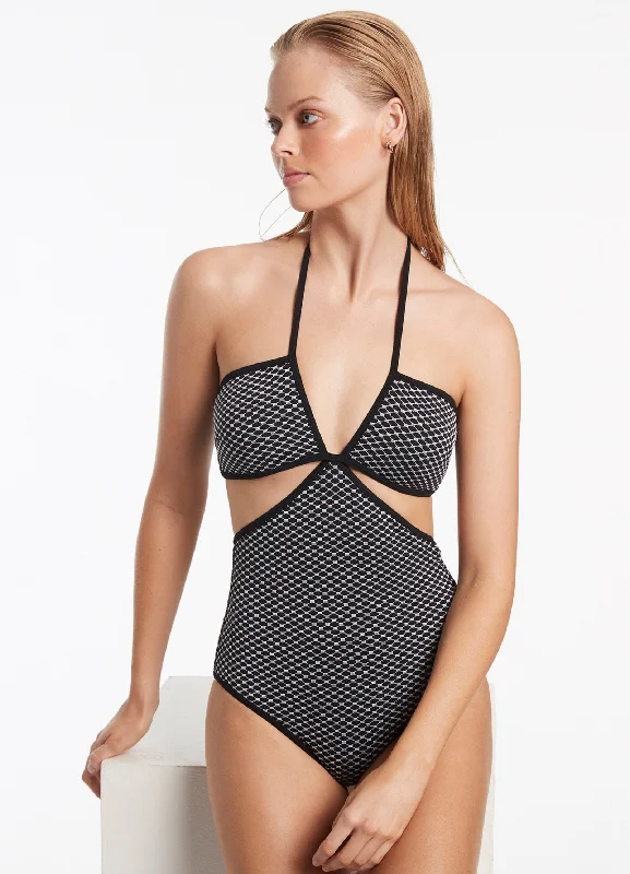 ladies one-piece swimsuit clasp front -Corallo Cut Out One Piece - Black