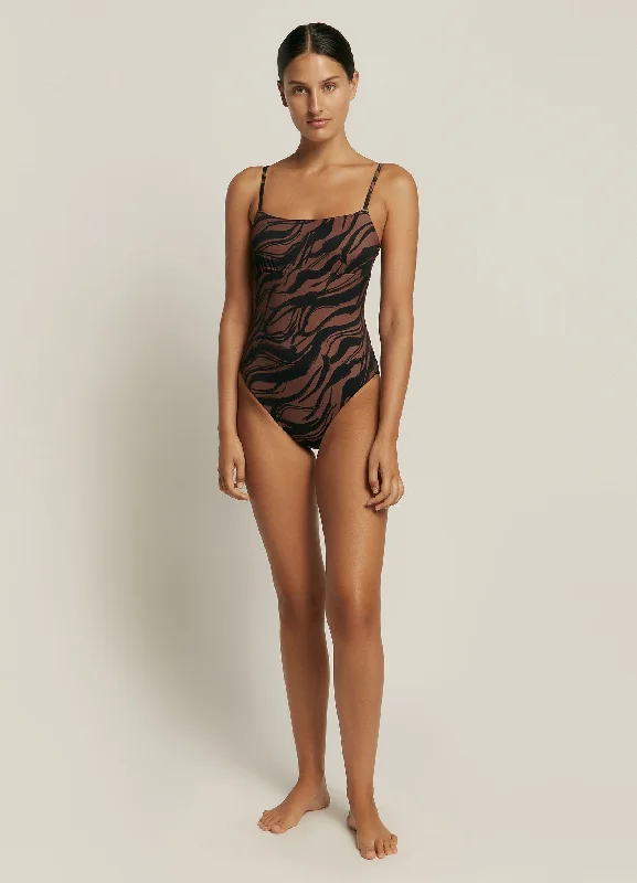 ladies one-piece swimsuit kin dip -Nomade Tank One Piece - Burnt Clay/Black