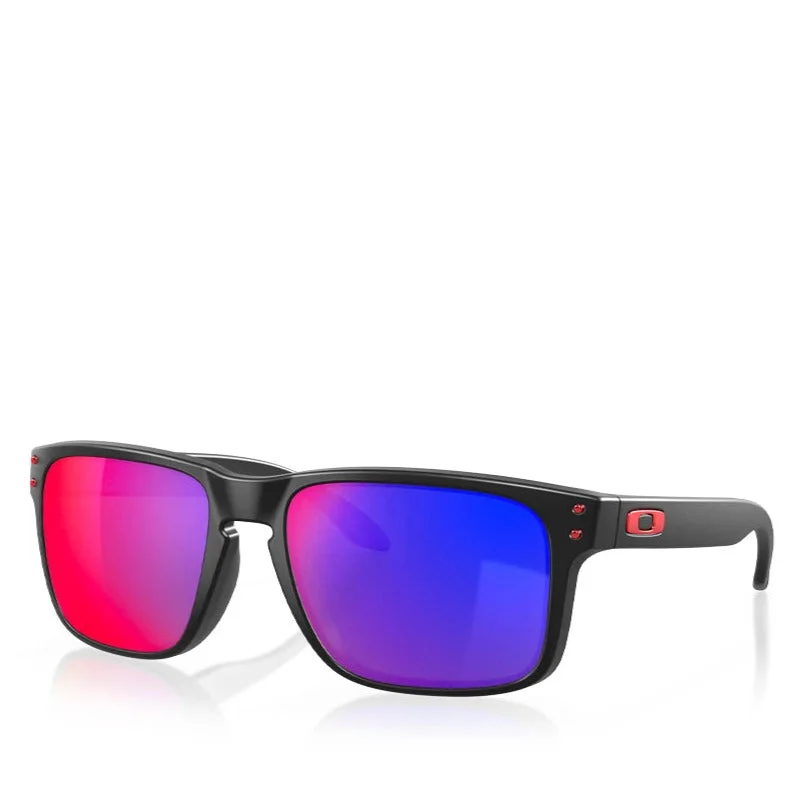 ladies sunglasses low nose bridge -OAKLEY HOLBROOK MATTE BLACK W/ POSITIVE RED IRIDIUM