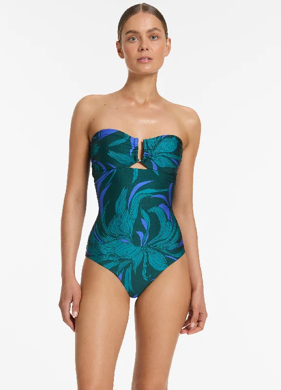 ladies one-piece swimsuit crew wave -Queen Of The Night Bandeau One Piece - Azul