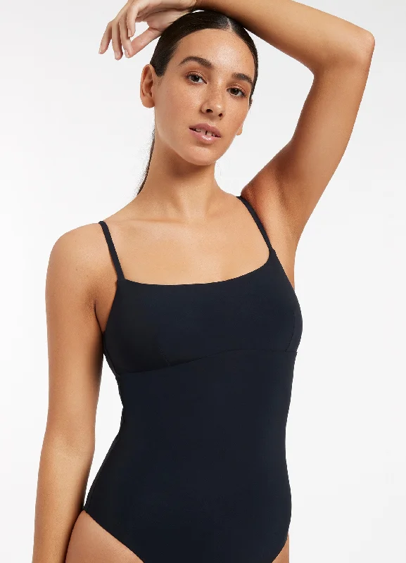 ladies one-piece swimsuit glossy glow -Jetset Tank One Piece - Deep Navy