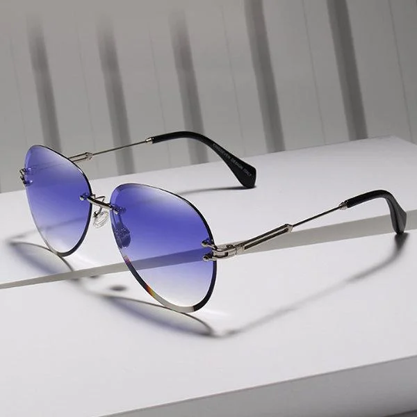 ladies sunglasses wrap guard -Rimless Vintage Design Sunglasses for Women with Gradient Lens