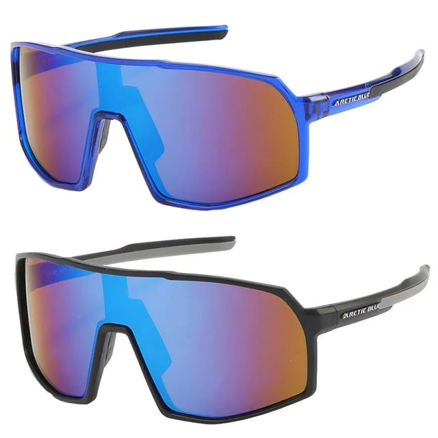 ladies sunglasses carved silhouette -Arctic Blue Anti-Glare Blue Mirrored Sports Sunglasses oversize UV400