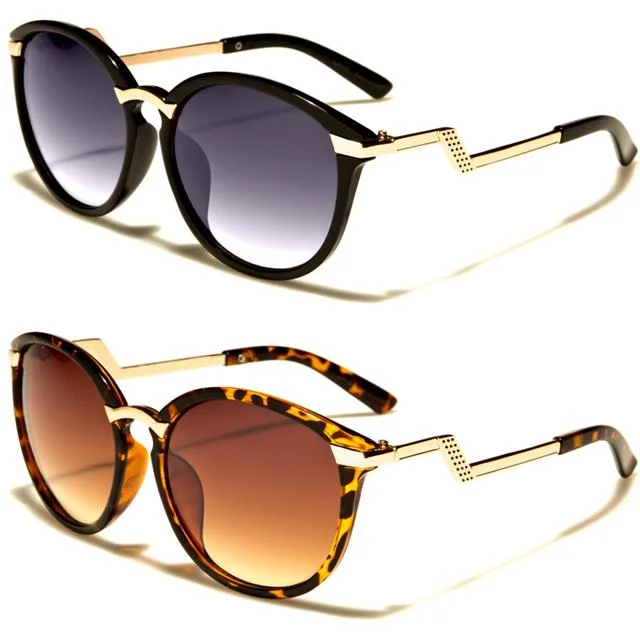 ladies sunglasses sloped temples -Women's Round Cat Eye Sunglasses With Wavvy Arm