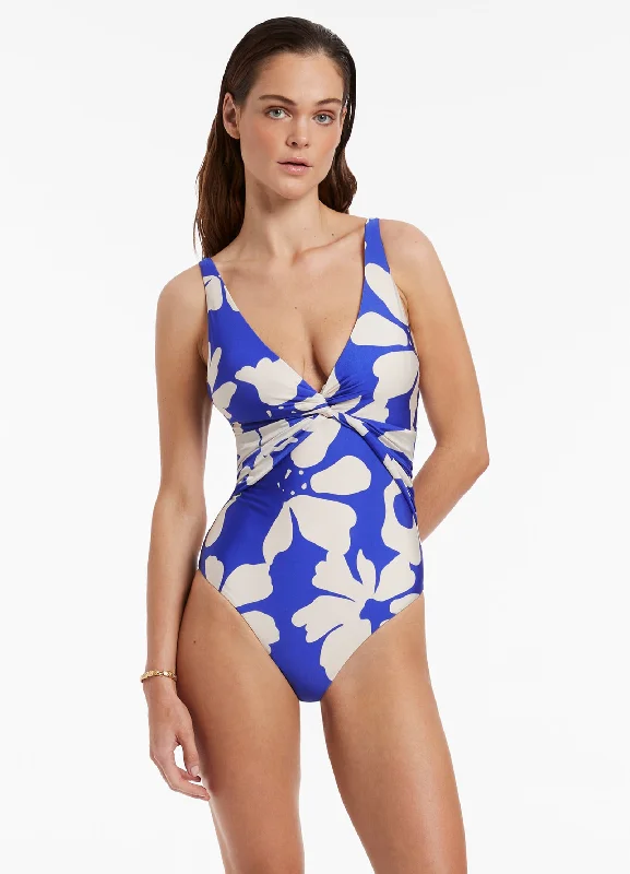 ladies one-piece swimsuit wave play -Emporio D-DD Twist Front One Piece - Sapphire