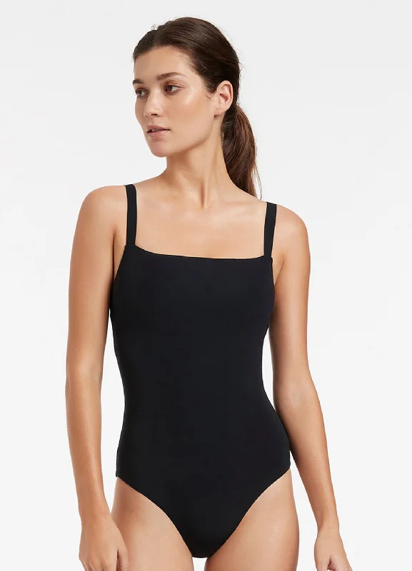 ladies one-piece swimsuit step in -Jetset Square Neck Tank One Piece - Black