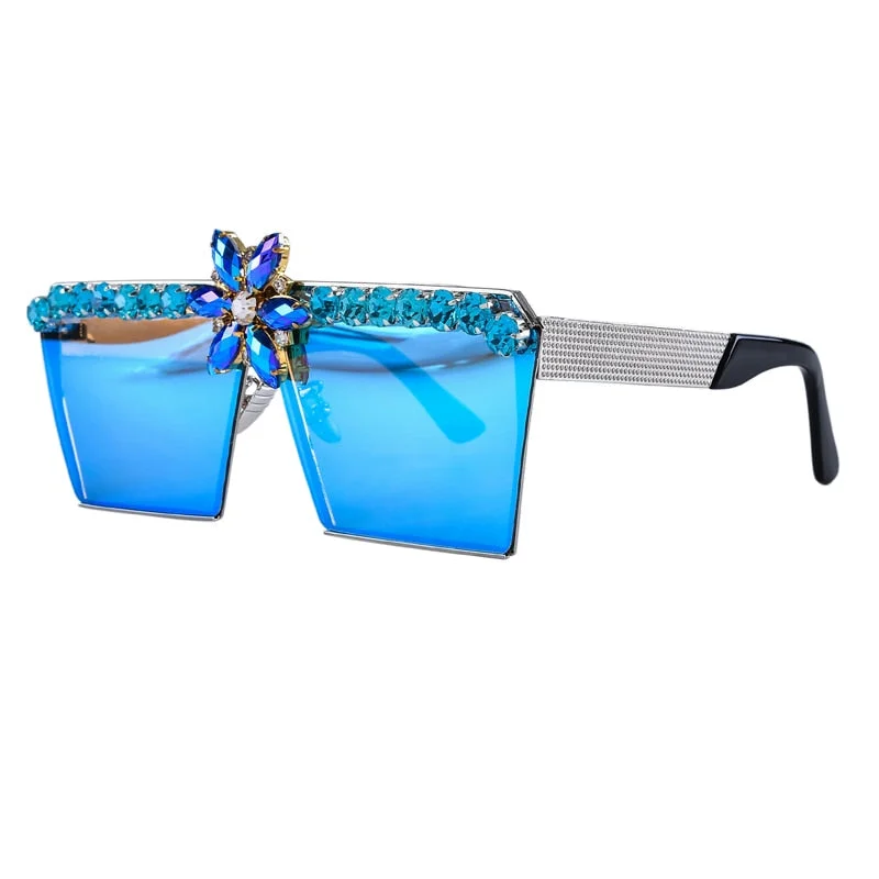 ladies sunglasses low temples -Retro Luxury Rhinestone Oversized Vintage Square UV400 Sunglasses